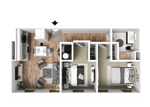 Floor plan for 2 beds, 1 bath, 794 sqft